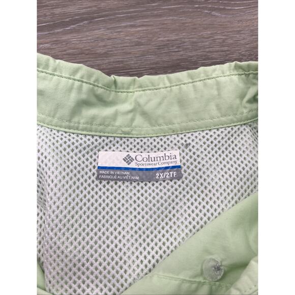 Columbia PFG Men 2X/2TF Lime Green Pocket Vented Short Sleeve Button Up Shirt - Picture 4 of 11